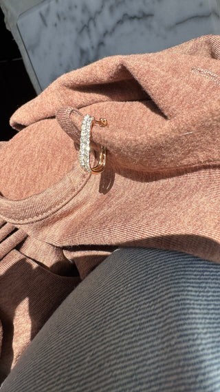 Rose Gold Rectangle Diamond Hoops
