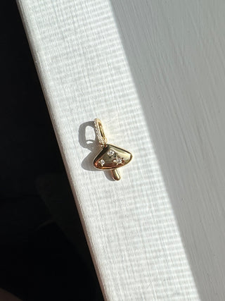 14K Yellow Gold Natural Diamond Mushroom Charm