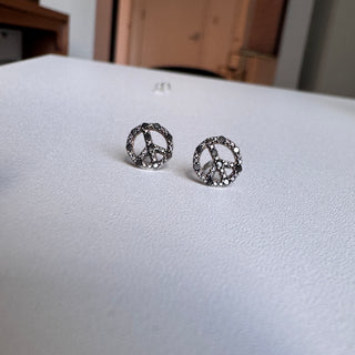 Black Diamond Peace sign Earrings