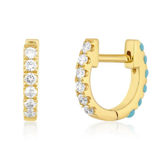 14k Reversible Turquoise & Diamond Eternity Huggies