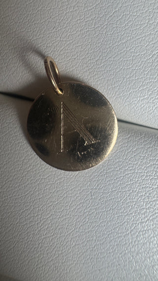 #13 14k R/A Initial Solid Gold Vintage Medallion