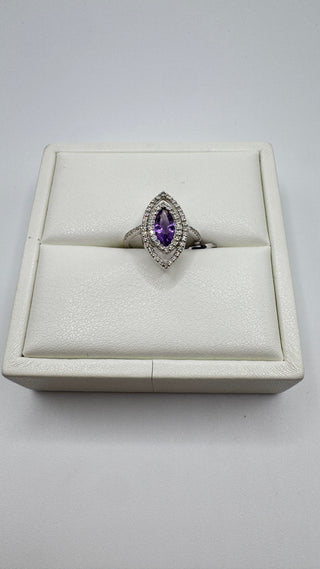 14k Amethyst + Diamond Marquise Ring