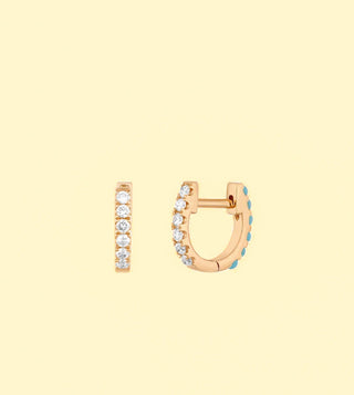 14k Reversible Turquoise and  Diamond Huggie Hoops