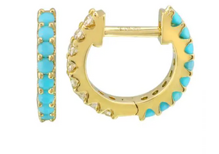 14k Reversible Turquoise & Diamond Eternity Huggies