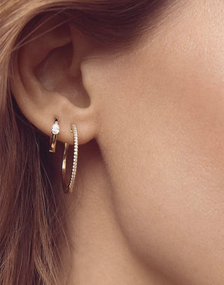 14k tear drop / Pear shaped Diamond Sand Finished Huggies