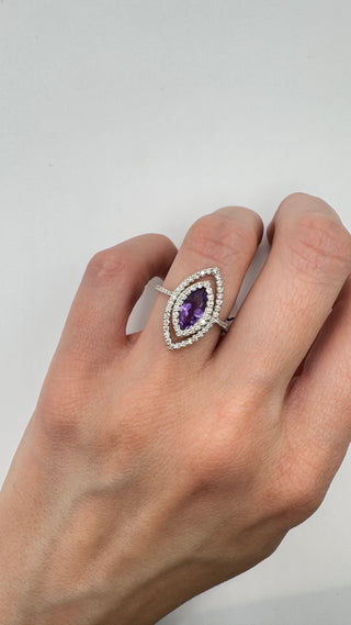 14k Amethyst + Diamond Marquise Ring