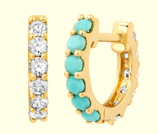 14k Reversible Turquoise and  Diamond Huggie Hoops