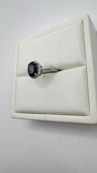 Natural Sapphire and Diamond Halo Ring
