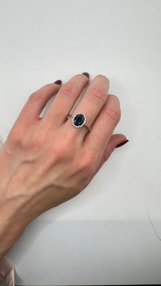 Natural Sapphire and Diamond Halo Ring