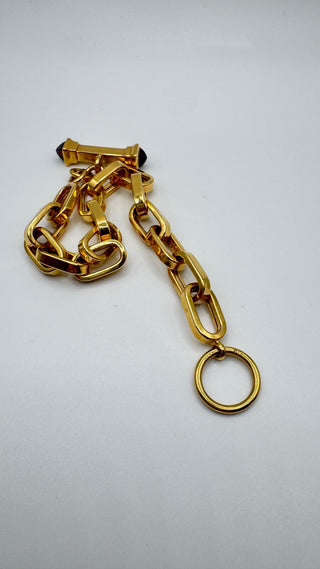 Vintage 18k Italy Yellow Gold 8" Large Chain Bracelet With Natural Onyx Clasp Accents