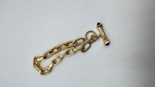 Vintage 18k Italy Yellow Gold 8" Large Chain Bracelet With Natural Onyx Clasp Accents