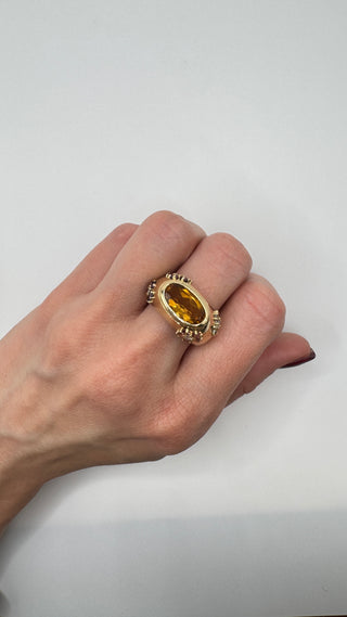 14k Vintage Citrine Flower Gem Ring
