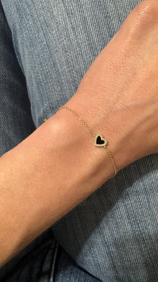 14k Onyx Diamond Heart Bracelet
