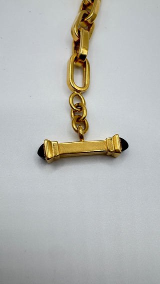 Vintage 18k Italy Yellow Gold 8" Large Chain Bracelet With Natural Onyx Clasp Accents
