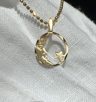 14k Vintage Moon and star Charm