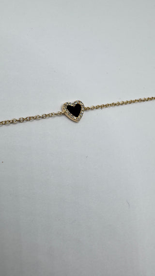 14k Onyx Diamond Heart Bracelet