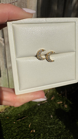 14k Diamond moon earrings