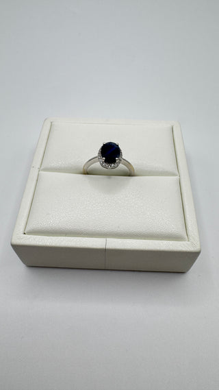 Natural Sapphire and Diamond Halo Ring