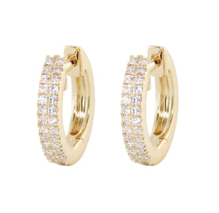 Double Row Diamond Everyday Huggies 14k Gold