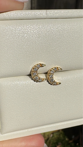 14k Diamond moon earrings