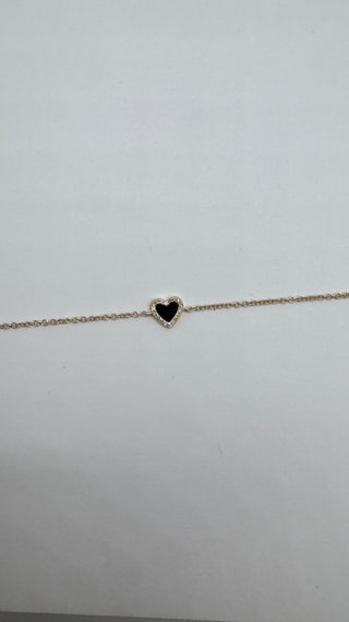 14k Onyx Diamond Heart Bracelet
