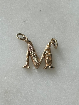 10k Vintage Solid Gold Floral “M” Initial Double Bail