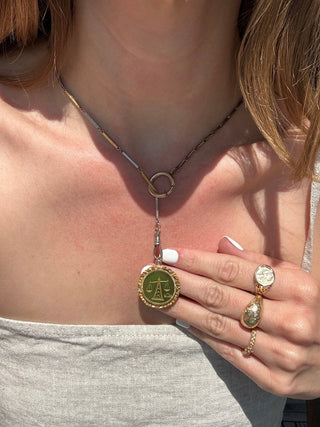 Vintage 10k Gold Natural Nephrite Libra Medallion Pendant