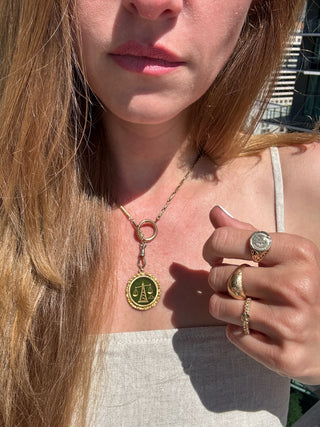 Vintage 10k Gold Natural Nephrite Libra Medallion Pendant