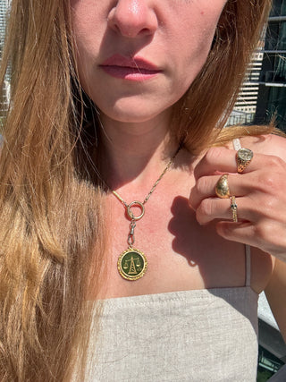 Vintage 10k Gold Natural Nephrite Libra Medallion Pendant
