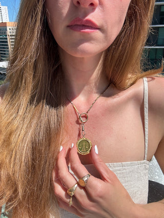 Vintage 10k Gold Natural Nephrite Libra Medallion Pendant