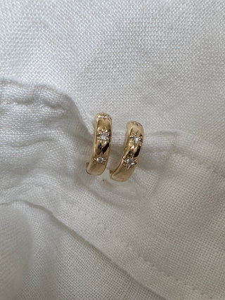 14k Gold Diamond Starburst Huggies