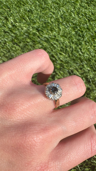 Antique 18k Diamond & Sapphire Flower Ring