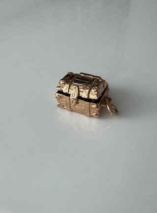 Vintage 9k Solid Gold Articulated Treasure Chest Pendant with British Hallmarks