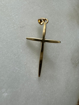 14K Vintage Solid Yellow Gold Cross with Genuine/Natural Diamond