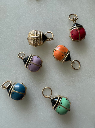 10k Vintage Solid Gold Enamel Ladybug Charms