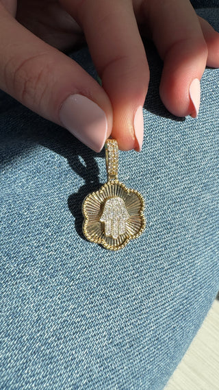 14K Diamond Hamsa Pendant