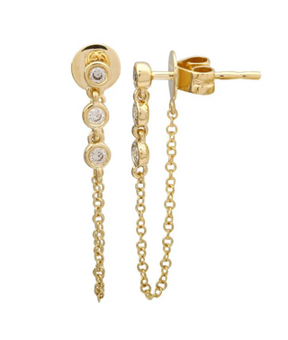 14k Trio Diamond Bezel Chain Earrings